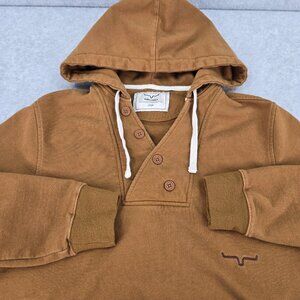 Kimes Ranch Hoodie Mens Large Brown Pullover Henley Drawstring Western Cowboy